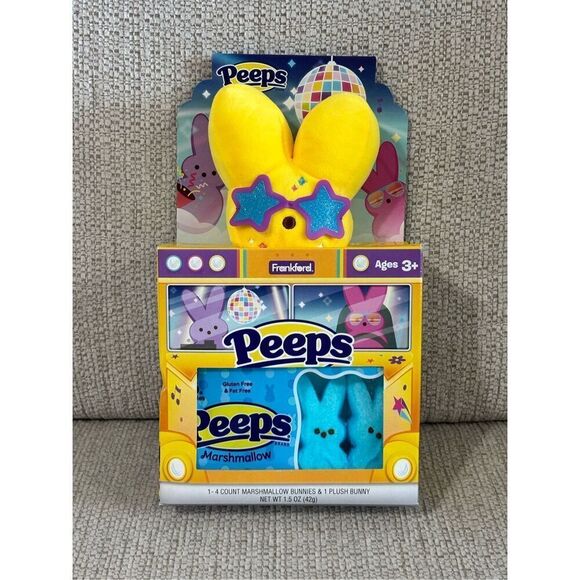 PEEPS PLUSH YELLOW DISCO ROCKSTAR BUNNY PEEP W/CANDY - Picture 1 of 4